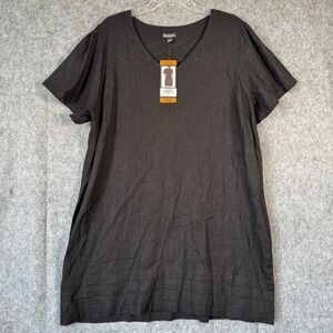 Nicole‎ Miller Linen Blend Shirt Dress Size XXL Casual Pleated Hem Black V-Neck